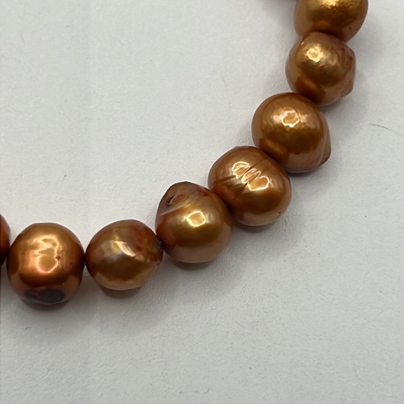 TWO BRONZE AND GOLD REAL FRESHWATER PEARL STRETCH BRACELETS-ONE WITH STERLING - Picture 11 of 12